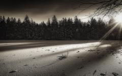 Morgenlicht am gefrorenen Etang de la Gruère